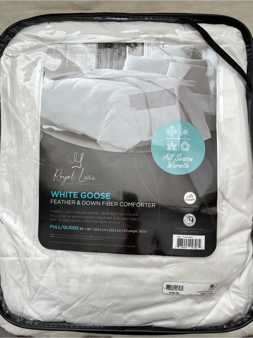 Royal Luxe - White Goose Feather & Down Fiber Comforter - Full/Queen